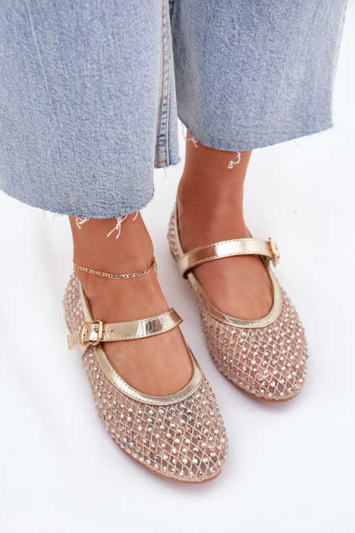 Dekoruotos Balerinos  su dirželiais I su sagtimis aukso spalvos Avirae