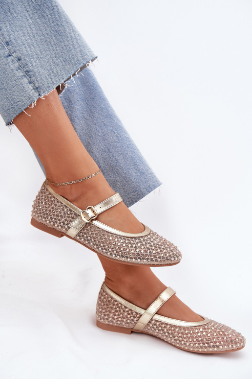 Dekoruotos Balerinos  su dirželiais I su sagtimis aukso spalvos Avirae