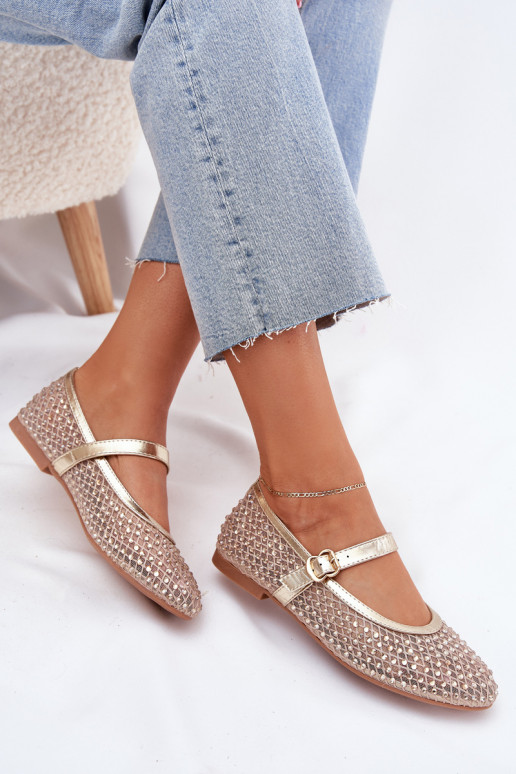 Dekoruotos Balerinos  su dirželiais I su sagtimis aukso spalvos Avirae