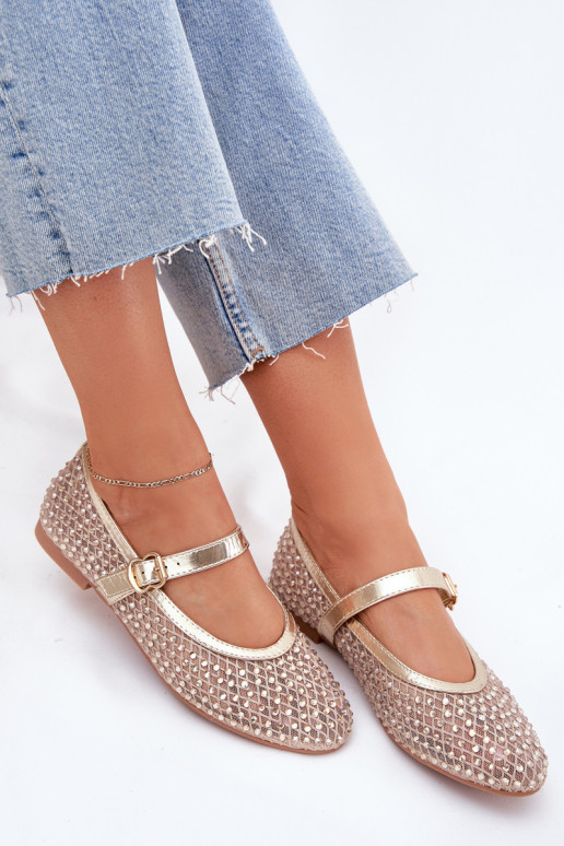 Dekoruotos Balerinos  su dirželiais I su sagtimis aukso spalvos Avirae