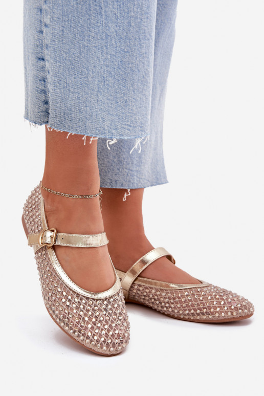 Dekoruotos Balerinos  su dirželiais I su sagtimis aukso spalvos Avirae