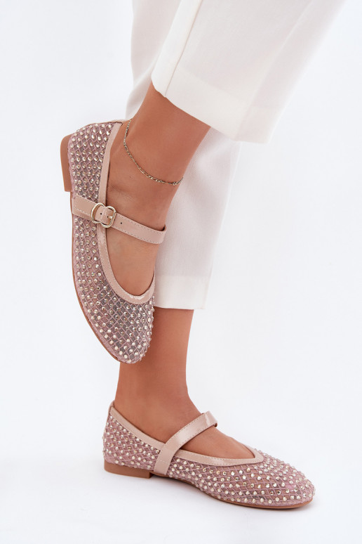 Dekoruotos Balerinos  su dirželiais I su sagtimis smėlio spalvos Avirae