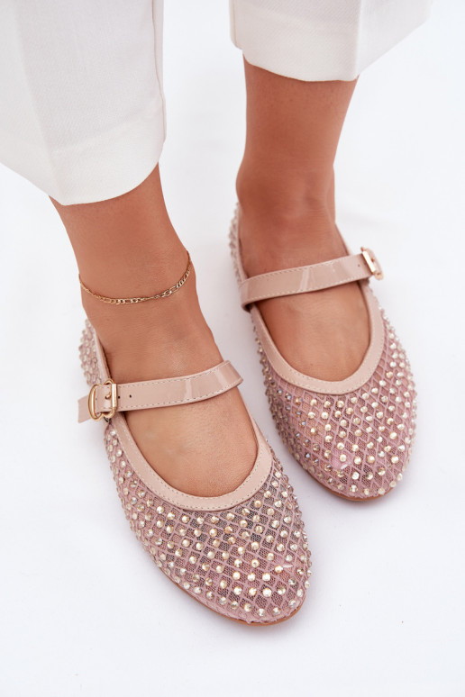 Dekoruotos Balerinos  su dirželiais I su sagtimis smėlio spalvos Avirae