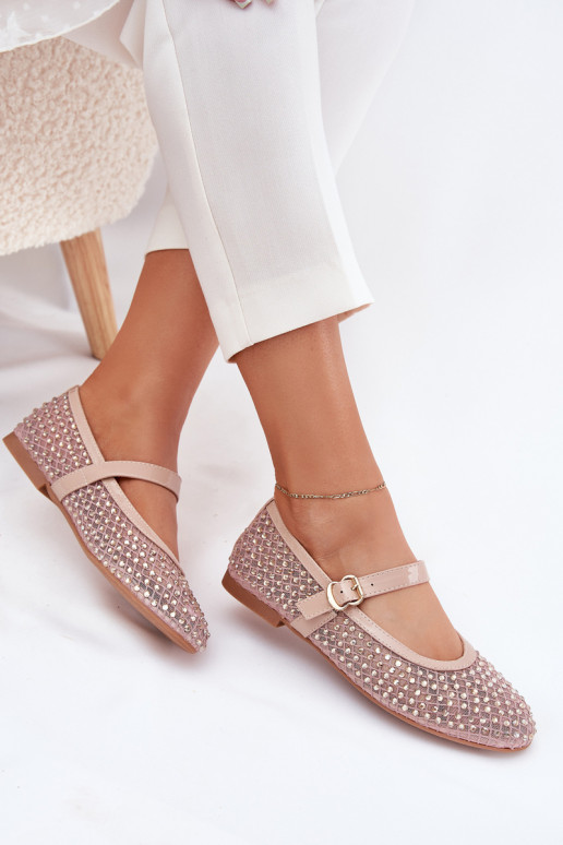 Dekoruotos Balerinos  su dirželiais I su sagtimis smėlio spalvos Avirae