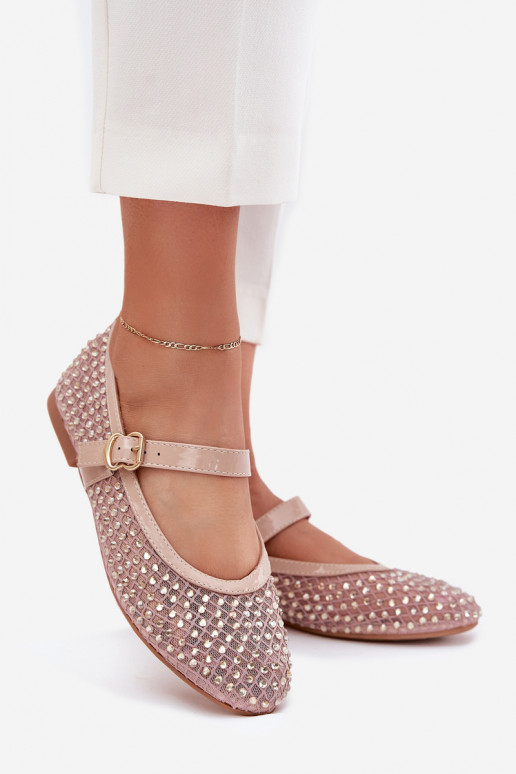 Dekoruotos Balerinos  su dirželiais I su sagtimis smėlio spalvos Avirae