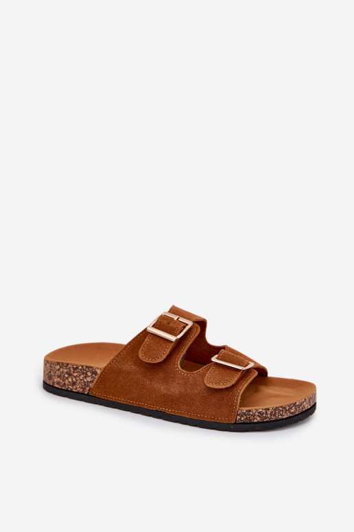 Moteriškos šlepetės Ze aukso spalvosmi su sagtimismi I Przeszyciami rudos spalvos Lunera