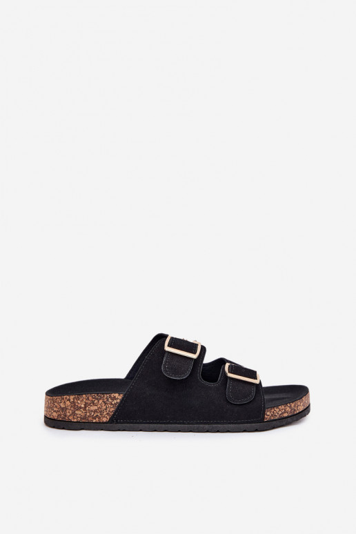 Moteriškos šlepetės Ze aukso spalvosmi su sagtimismi I Przeszyciami Juodos spalvos Lunera