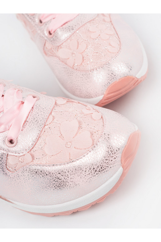 rožinės spalvos  modelio batai z kwiatowym motywem