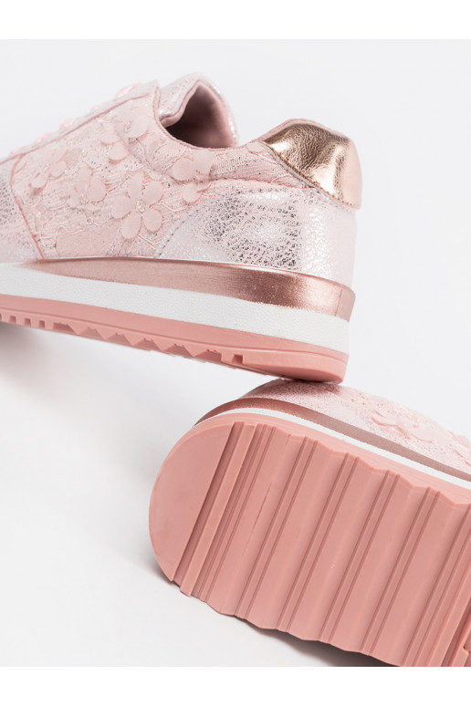 rožinės spalvos  modelio batai z kwiatowym motywem