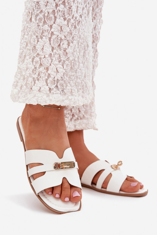 lygiapadžiai Moteriškos šlepetės Z su dryžiaisem I aukso spalvosm Detalem baltos spalvos Kerenza