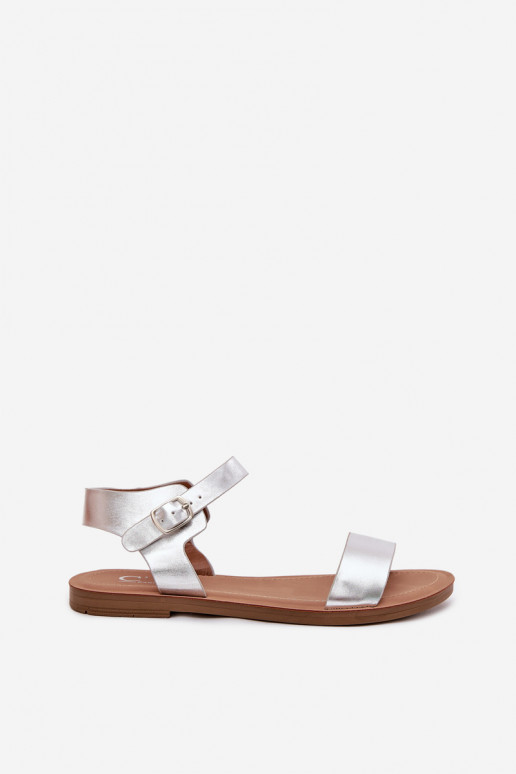 Moteriškos basutės su plačiais kulniukais Eko   sidabro spalvos Kivara