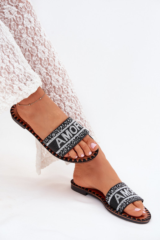 Moteriškos šlepetės su plačiais kulniukais  Amore Juodos spalvos Avelina