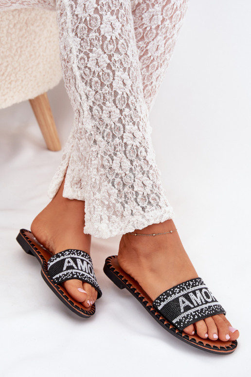 Moteriškos šlepetės su plačiais kulniukais  Amore Juodos spalvos Avelina