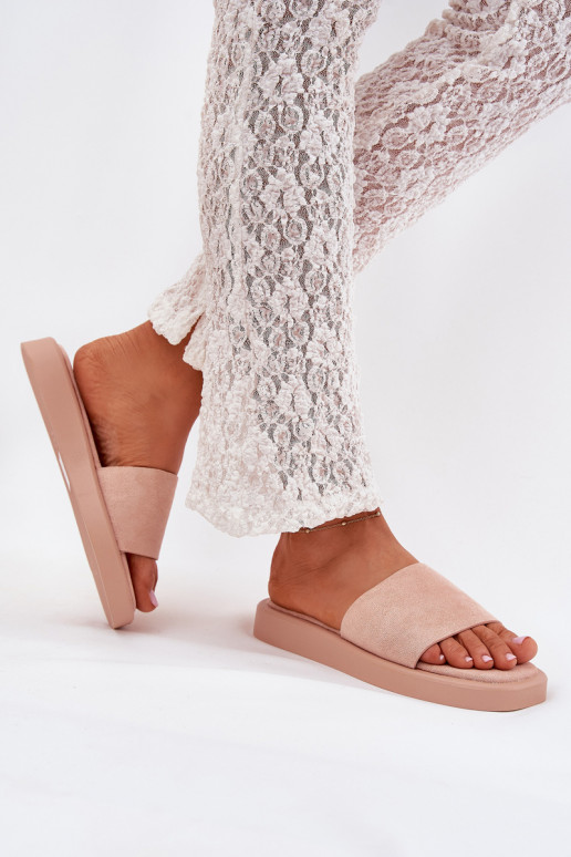 Moteriškos šlepetės su platforma Z iš eko zomšosu rožinės spalvos Jorina