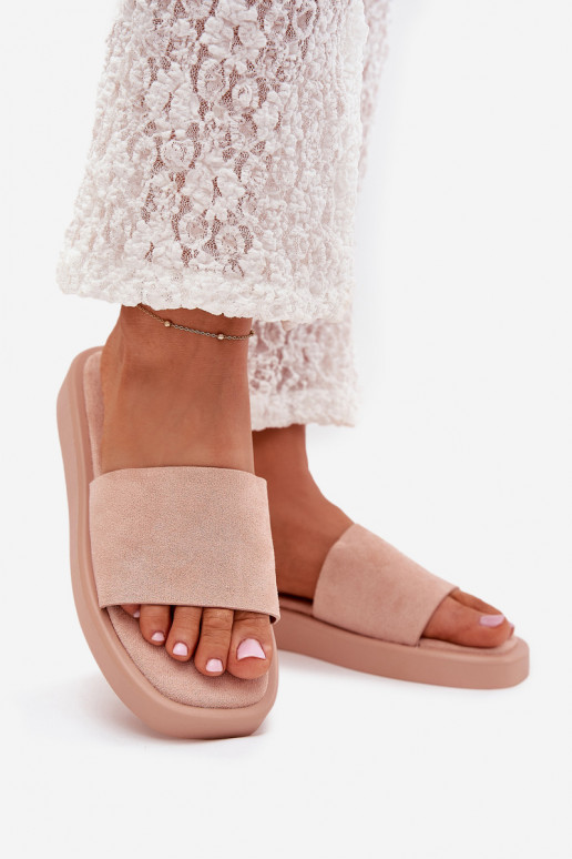 Moteriškos šlepetės su platforma Z iš eko zomšosu rožinės spalvos Jorina