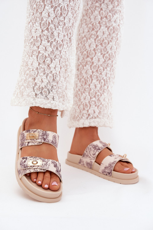  Moteriškos šlepetės su platforma smėlio spalvos Sorina