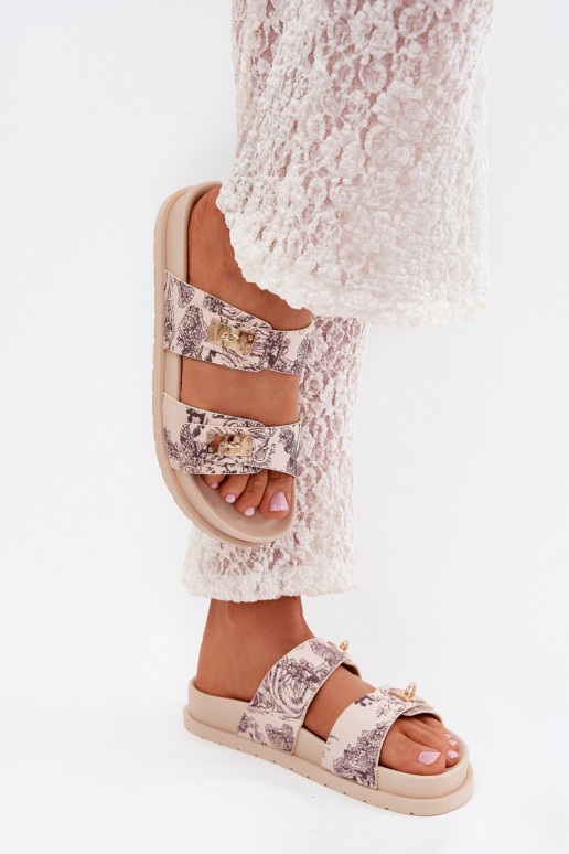  Moteriškos šlepetės su platforma smėlio spalvos Sorina