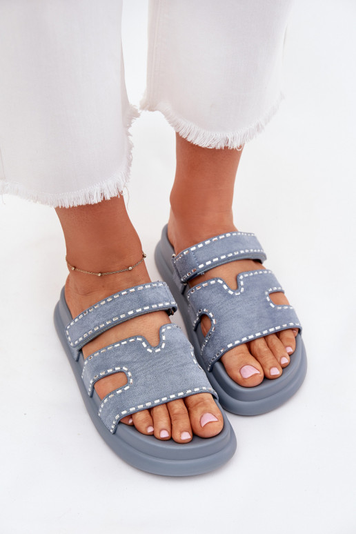 Moteriškos šlepetės  su platforma mėlynos spalvos Delyna