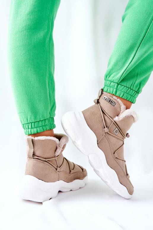 Pašiltinti sniego batai smėlio spalvos