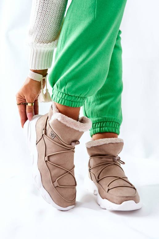 Pašiltinti sniego batai smėlio spalvos