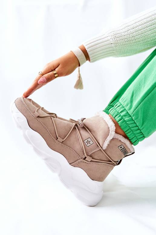 Pašiltinti sniego batai smėlio spalvos