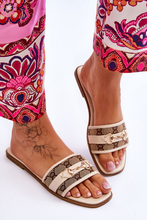 Klasikinio modelio lygiapadės šlepetės smėlio spalvos Marlene