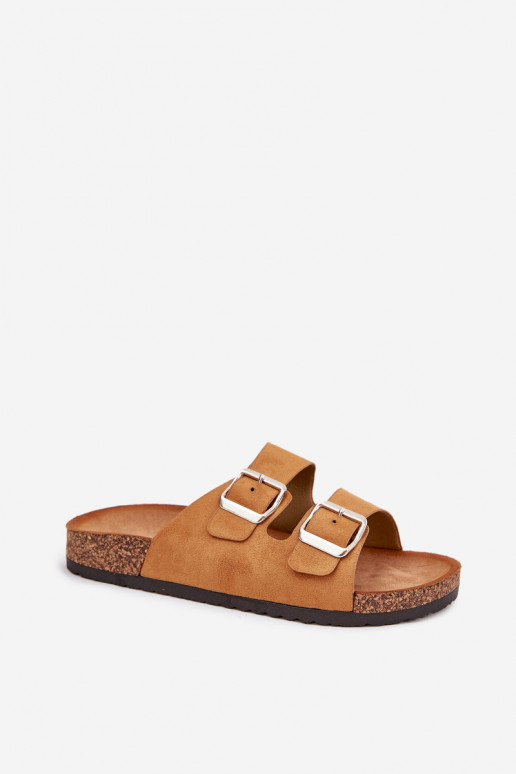 Moteriškos šlepetės su platforma su sagtimis rudos spalvos Livara