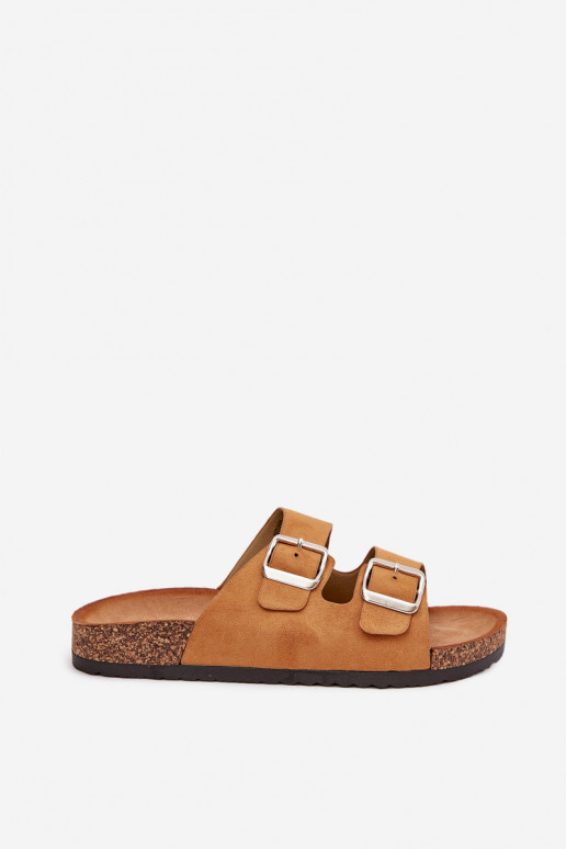 Moteriškos šlepetės su platforma su sagtimis rudos spalvos Livara