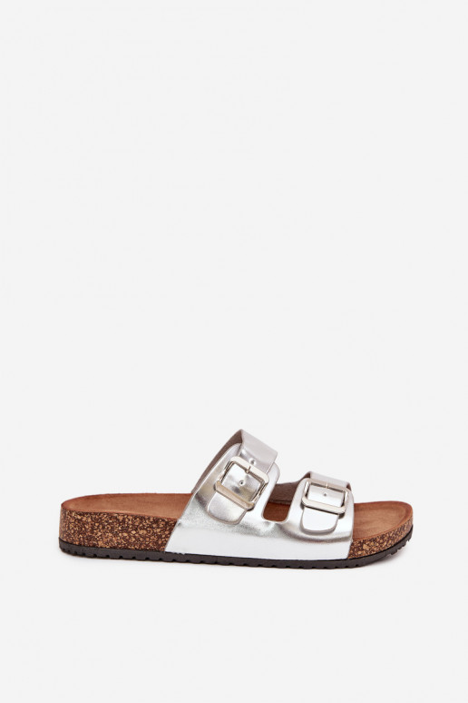  Šlepetės su platforma su sagtimis sidabro spalvos Vesina