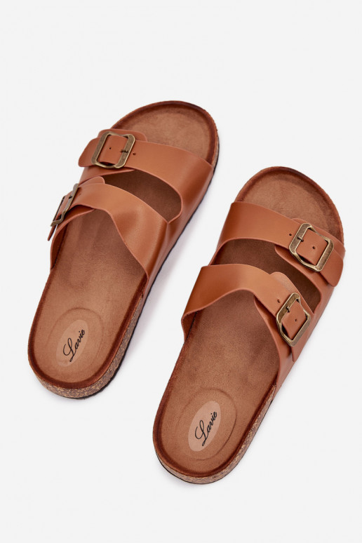  Šlepetės su platforma su sagtimis rudos spalvos Vesina