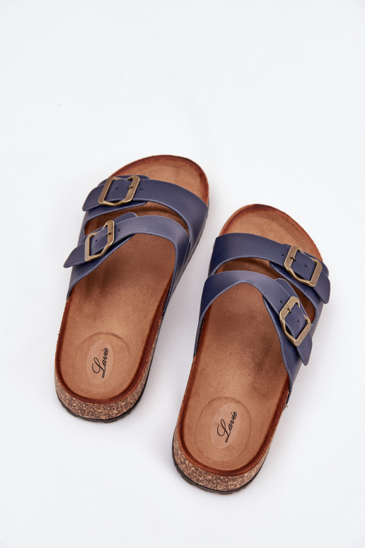  Šlepetės su platforma su sagtimis tamsiai mėlynos spalvos Vesina