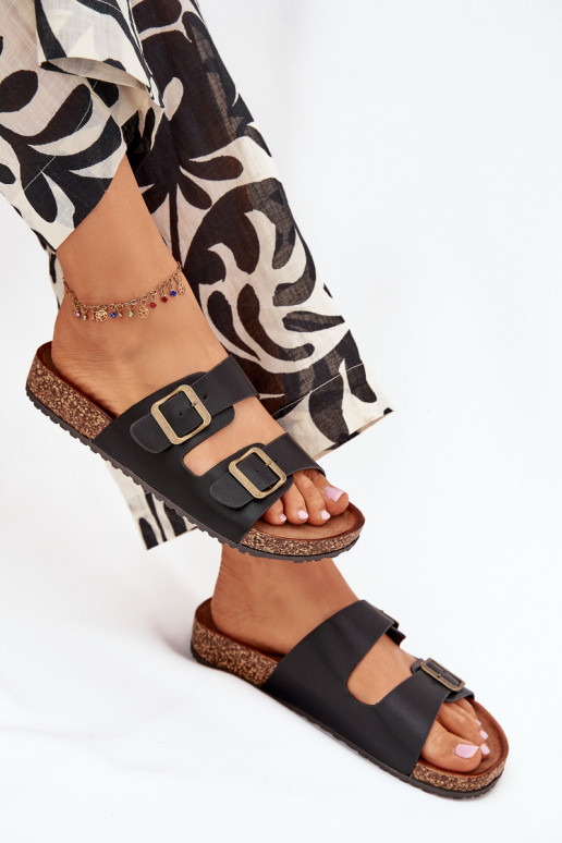  Šlepetės su platforma su sagtimis Juodos spalvos Vesina