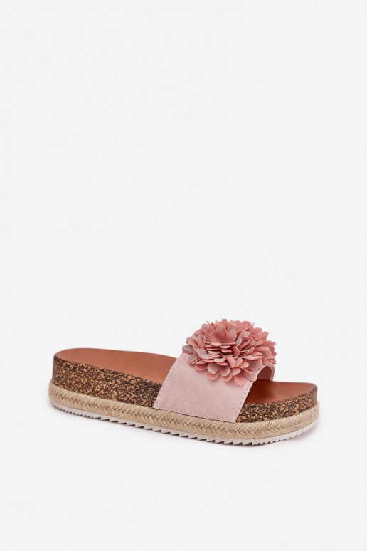 Moteriškos šlepetės su platforma  su gėlių motyvaiskami rožinės spalvos Tessara