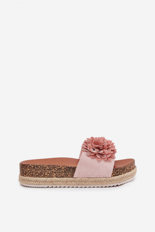 Moteriškos šlepetės su platforma  su gėlių motyvaiskami rožinės spalvos Tessara