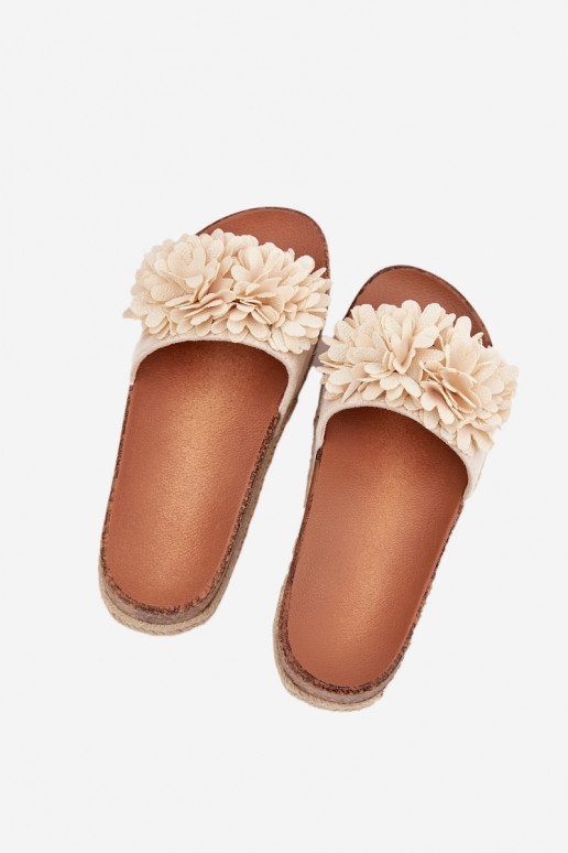 Moteriškos šlepetės su platforma  su gėlių motyvaiskami smėlio spalvos Tessara