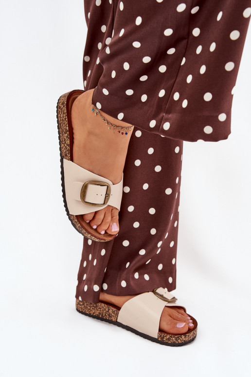 Moteriškos šlepetės su platforma su sagtimis smėlio spalvos Vianara