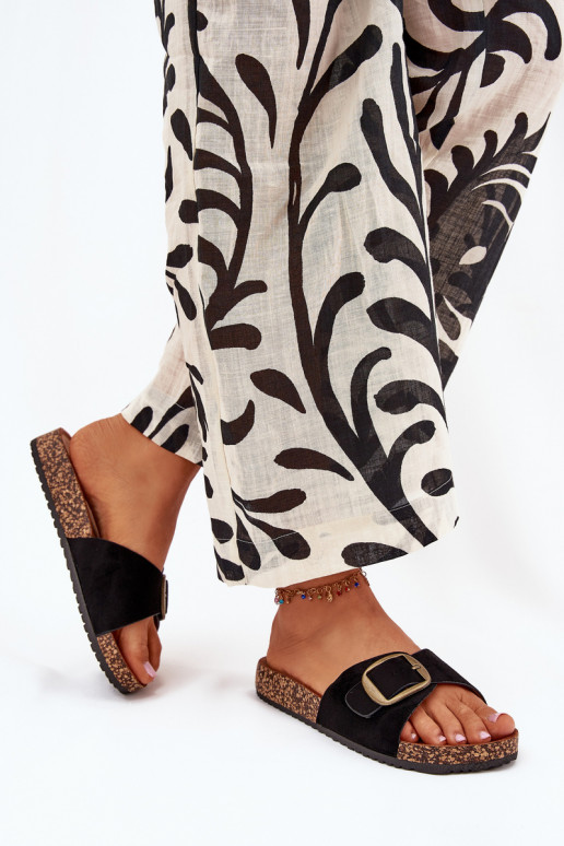 Moteriškos šlepetės su sagtimis su platforma Juodos spalvos Zavira