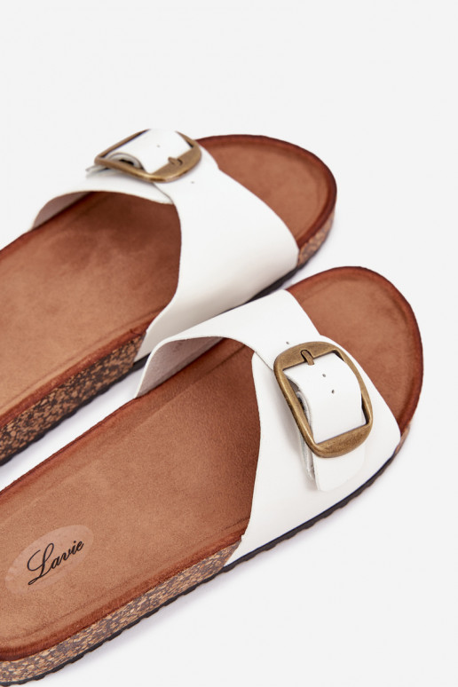 Moteriškos šlepetės su platforma su sagtimis baltos spalvos Vianara