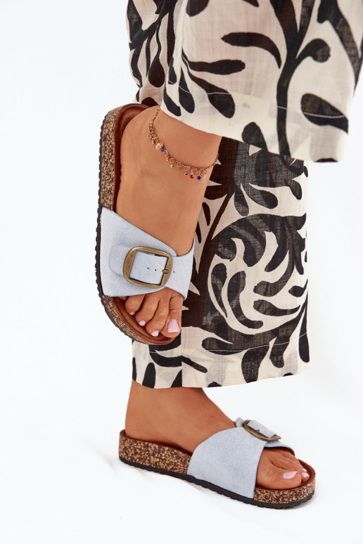 Moteriškos šlepetės su sagtimis su platforma mėlynos spalvos Zavira