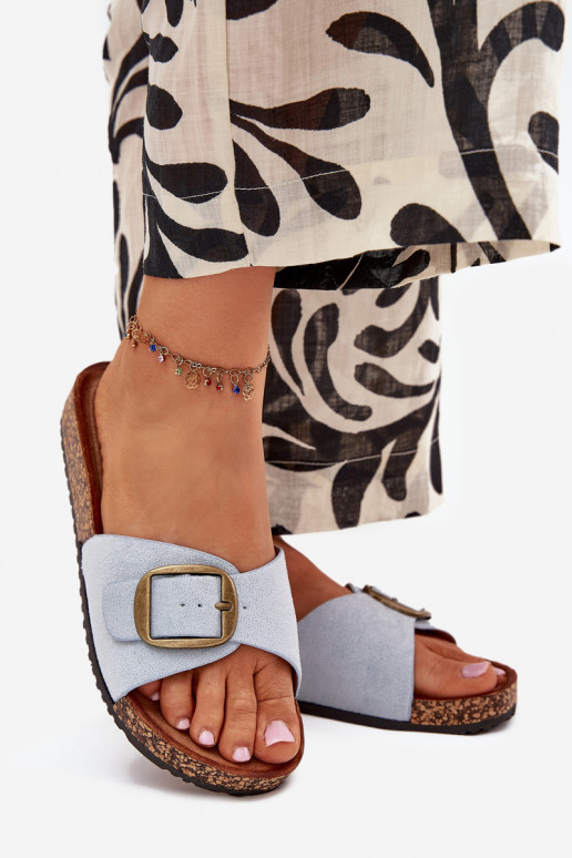 Moteriškos šlepetės su sagtimis su platforma mėlynos spalvos Zavira