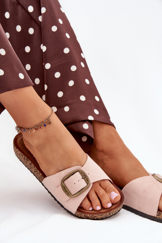 Moteriškos šlepetės su sagtimis su platforma rožinės spalvos Zavira