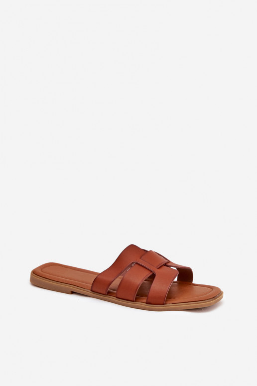 Moteriškos šlepetės su plačiais kulniukais rudos spalvos Mirona