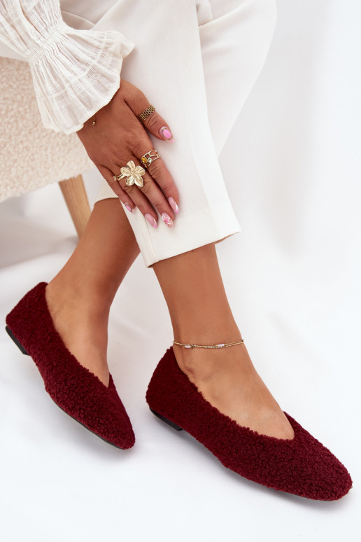 Balerinos  su kailiuku Typu Baranek bordo spalvos Zimira