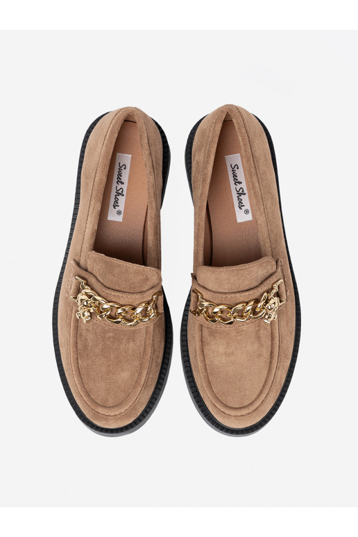 smėlio spalvos mokasinai z m łańcuchem.