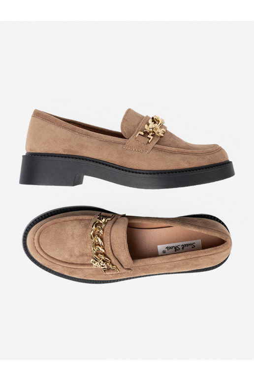 smėlio spalvos mokasinai z m łańcuchem.