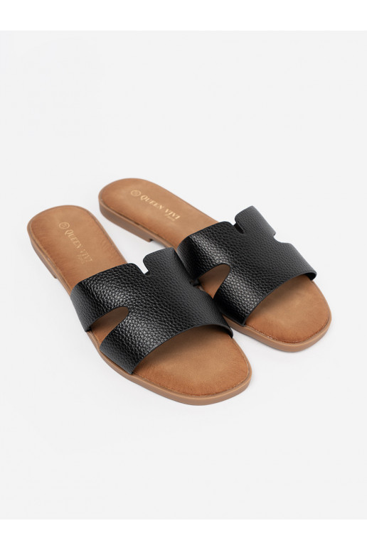 Juodos spalvos Šlepetės   iš eko odos Juodos spalvos Šlepetės   iš eko odos