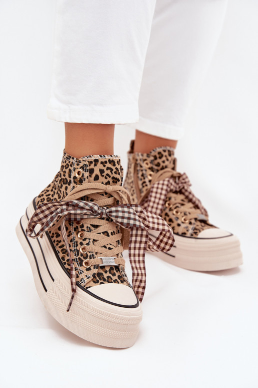 Laisvalaikio bateliai su raišteliais kaspinais I Zamkiem su platforma su leopardo kailio raštais Mavara