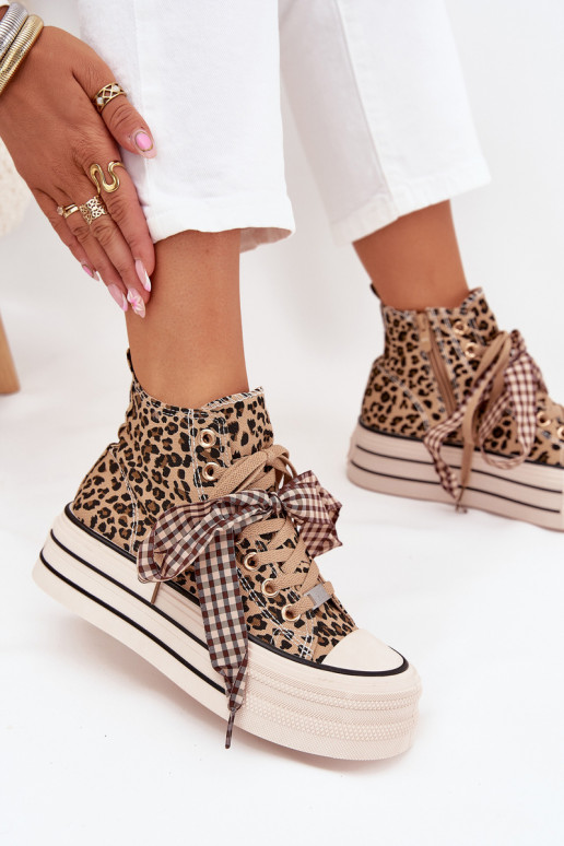 Laisvalaikio bateliai su raišteliais kaspinais I Zamkiem su platforma su leopardo kailio raštais Mavara