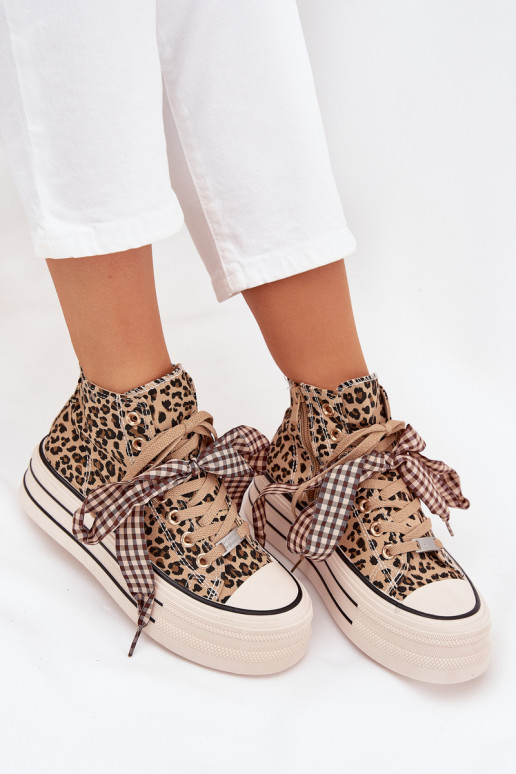 Laisvalaikio bateliai su raišteliais kaspinais I Zamkiem su platforma su leopardo kailio raštais Mavara