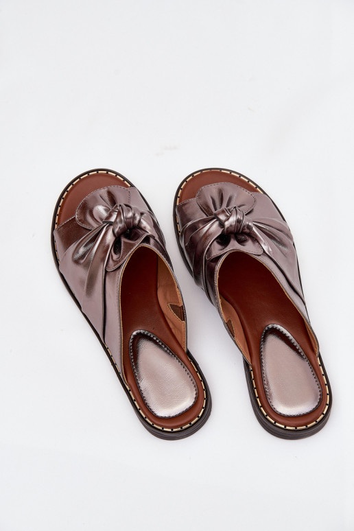 Moteriškos šlepetės su plačiais kulniukais pilkos spalvos Nelvira